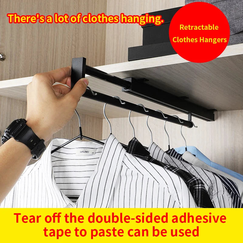 Closet shallow closet retractable hangers Cabinet hanging rod vertical pull-out top mounted trouser rack free of holes