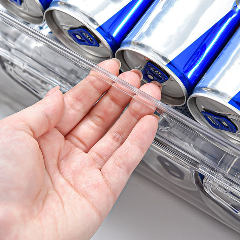 Sistema Organizador de Latinhas para Geladeira ou Freezer, Suporte em 2 camadas, sistema automático por gravidade, organizador de cerveja e refrigerante, grande capacidade, transparente