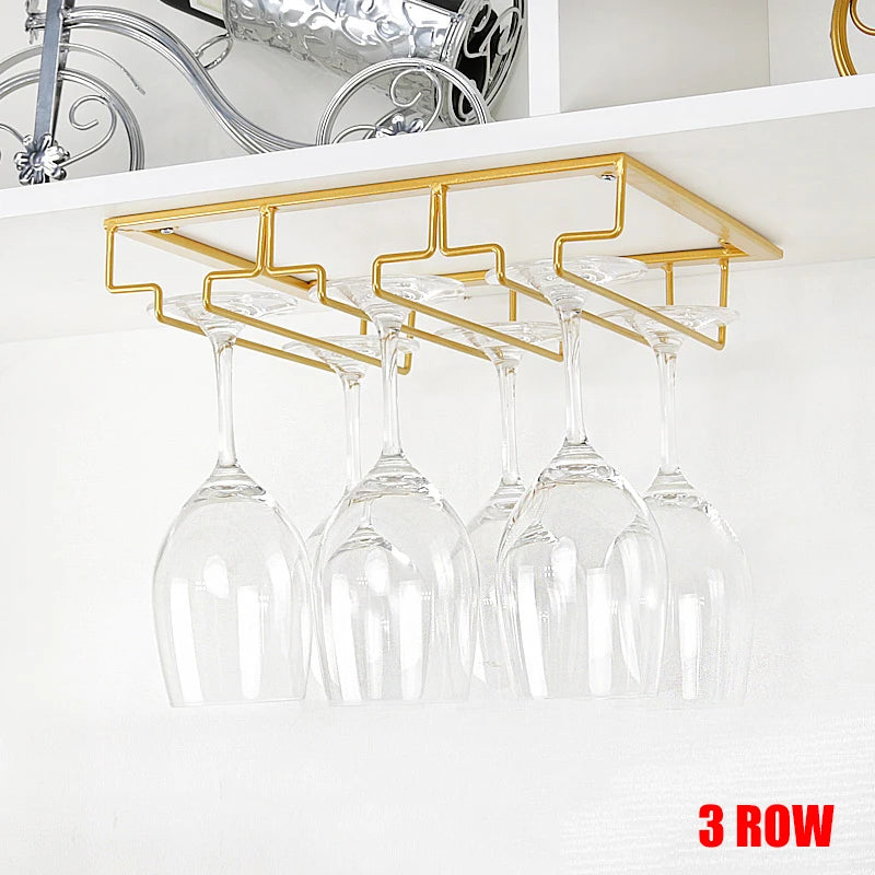 Wine Glass Holder Bartender Stemware Hanging Rack Under Cabinet Champagne Glass Storage Rack Kitchen Multi-purpose Organizer