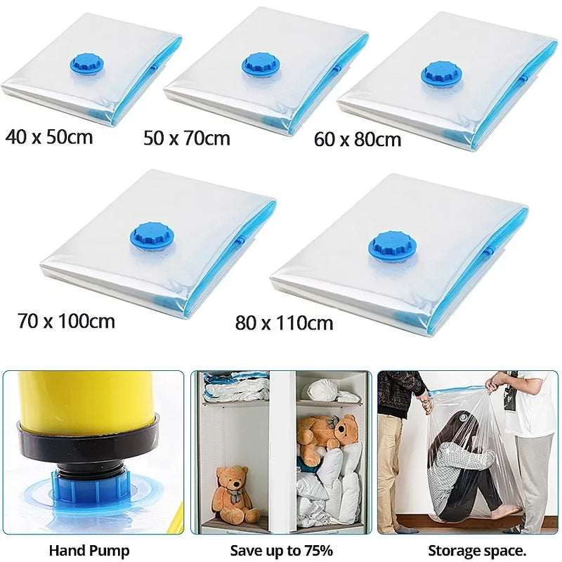 8/5/3PCS Vacuum Storage Bags Compression Pack Vacuum Bag for Down Storing Clothes Bedding Blanket Space Save Travel BagOrganizer
