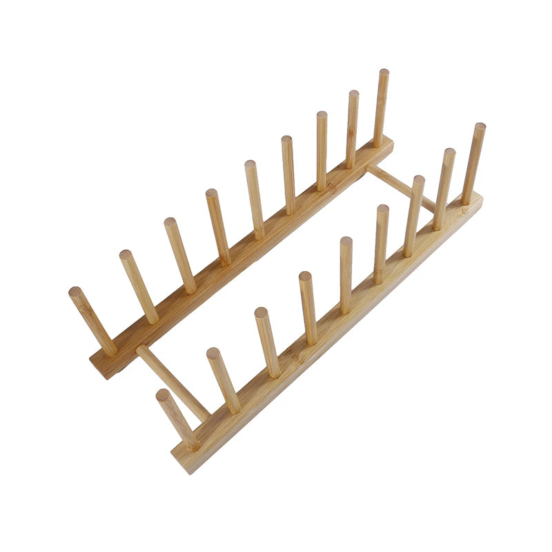 Bamboo Dish Drying Rack Utensil Holder Collapsible Wooden Dish Drainer Rack 2-Tier Folding Drying Holder for Kitchen Counter