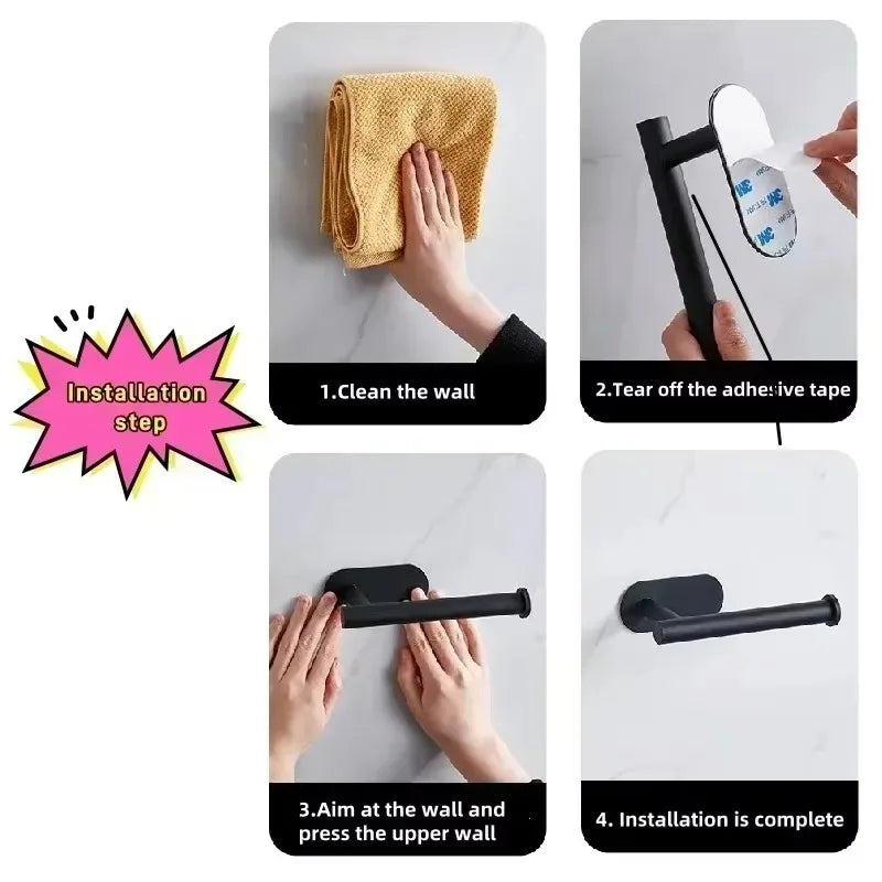 Paper Towel Holder Under Cabinet Wall Mount Stainless Steel Black Kitchen Paper Towel Rack Bathroom Self Adhesive No Drilling