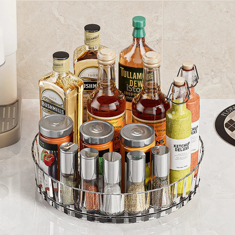 360° Rotating Plastic Storage Rack Bathroom Storage Organizer Kitchen Snack Food Oil Seasoning Bottle Storage Rack Fruit Tray