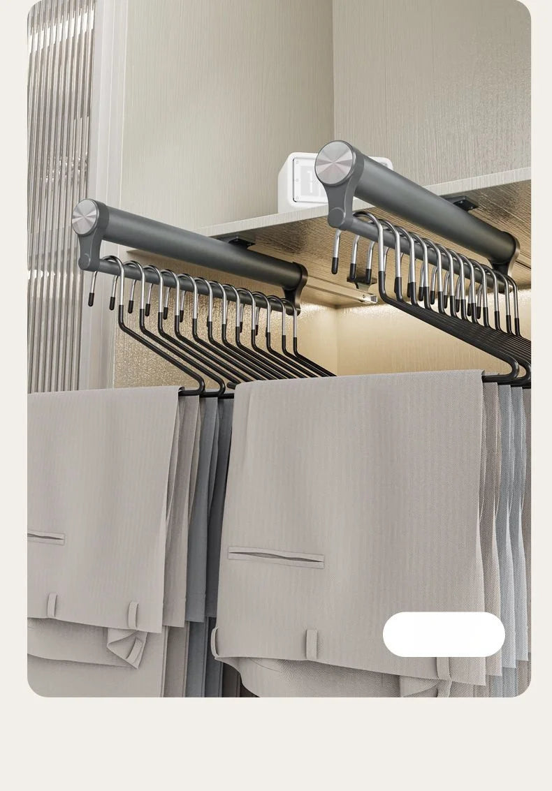 Armoire Dress Rack Trousers Hanger Wardrobe Slide Rail Clothing Holder Cupboard Clothes Storage Racks Push Pull Pants Shelves