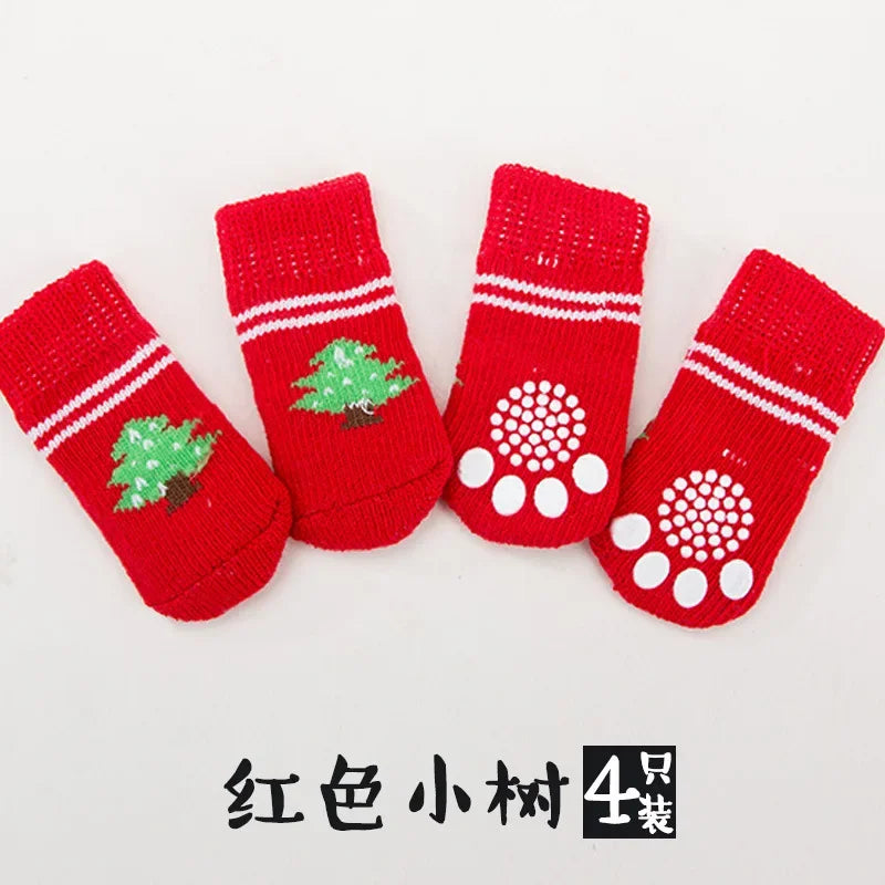 4pcs Cute Cat Socks, Anti-Slip Paw Protector, Comfortable Cotton Knit Indoor Shoes for Small Cats, Autumn Winter Pet Footwear