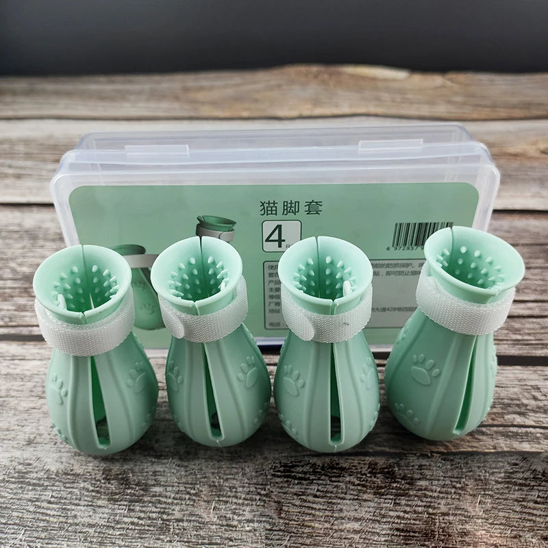 Cat Anti-Scratch Shoes Djustable Pet Bath Wash Boots Cat Claw Protector Paw Pattern Pet Grooming Supplies for Bathing Treating