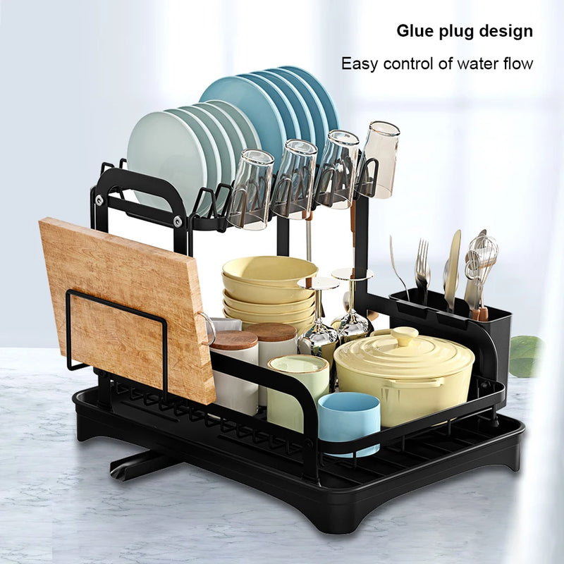 2025 NEW 2-layer countertop tableware storage rack drain plate bowl dish drain rack kitchen dish drain rack with drain rack