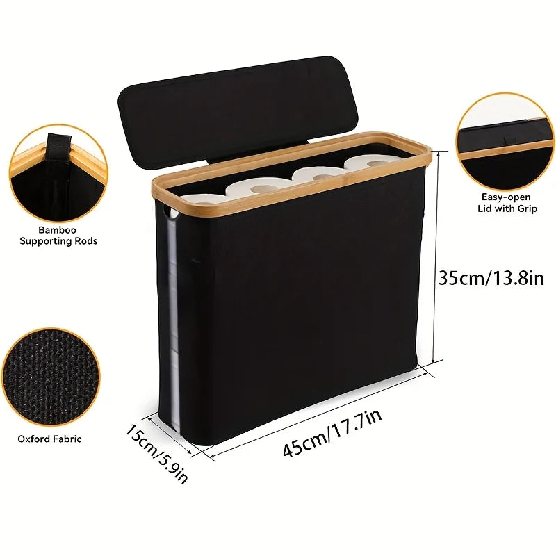 Foldable Toilet Paper Storage Basket with Lid Handle Waterproof Toilet Paper Holder Stand Bathroom Organizer Cabinet Container