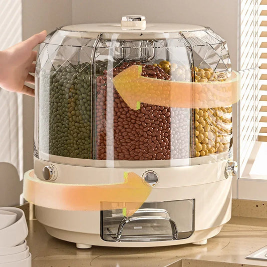 Dispenser Organizador de Cereais Giratório 360º para Cozinha Ideal para Grãos, Cereais, Farinhas, Açucar, Sal etc, à prova de umidade. Cozinha Chic e Elegante