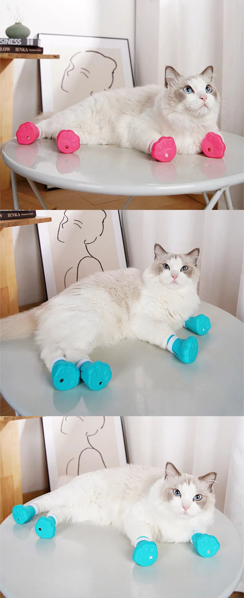 Cat Claw Protector Bath Feeding Bathing Shoes Foot Cover Anti-Scratch for Cats Pet Grooming Silicone Paw Nail Cover Boots