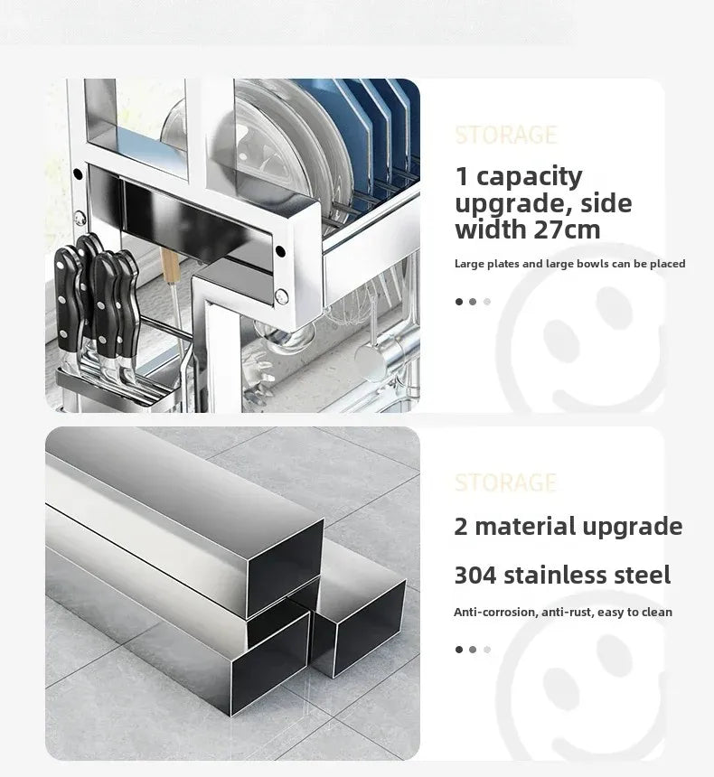304 Stainless Steel Kitchen Shelf Above The Sink Dish Drainer Multifunctional Dish Drying Rack Drainage Ventile Cutlery Organize
