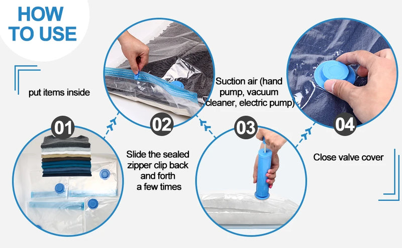 8/5/3PCS Vacuum Storage Bags Compression Pack Vacuum Bag for Down Storing Clothes Bedding Blanket Space Save Travel BagOrganizer