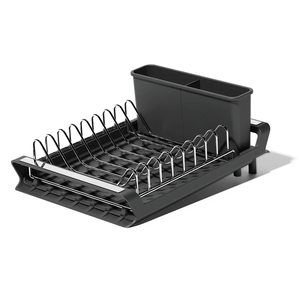 Dish Drying Rack Extendable Dish Rack for Kitchen Countertop with Draining Tray Rustfree Rack for 8 Plates with 2 Utensil Holder