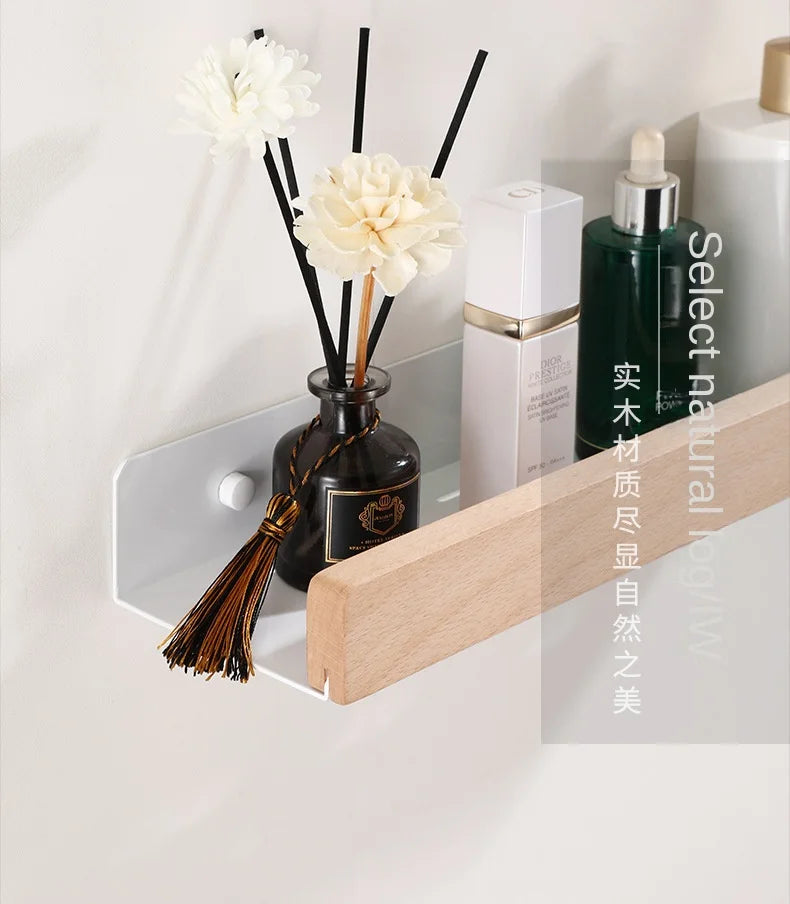 Bathroom Storage Shelves，Wooden bathroom Rack Wall-Mounted Punch-Free, Seasoning Board shower Storage Rack，bath shelf organizer