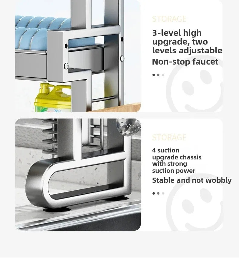 304 Stainless Steel Kitchen Shelf Above The Sink Dish Drainer Multifunctional Dish Drying Rack Drainage Ventile Cutlery Organize