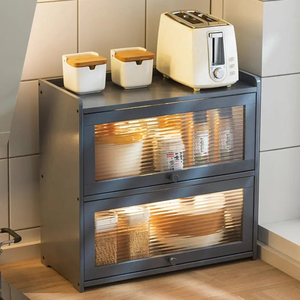 Multipurpose Wood Bathroom Countertop Cabinet Kitchen with 2 Window Doors Storage for Spice Jars Vanity Beauty