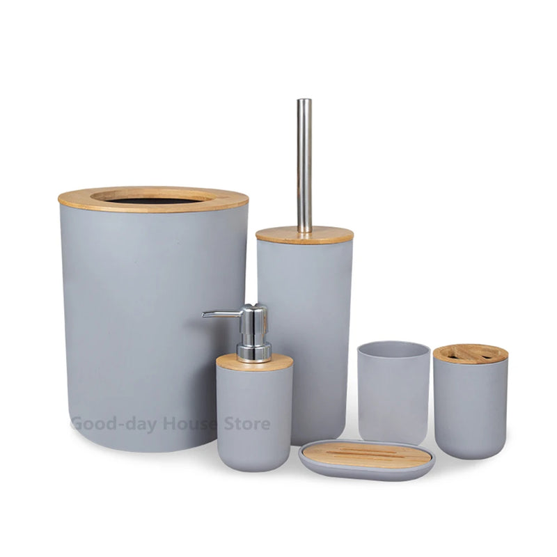 Black Bathroom Accessories Sets Toothbrush Holder Soap Dispenser Toilet Brush Trash Can Toothpaste Dispenser Bathroom Essential