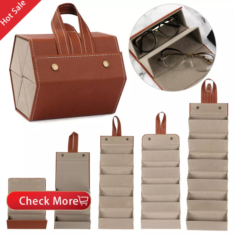 Portable Glasses Organizer 2/3/4/5/6 Multi-slot Eyeglasses Storage Display Travel Folding Sunglasses PU Leather Case