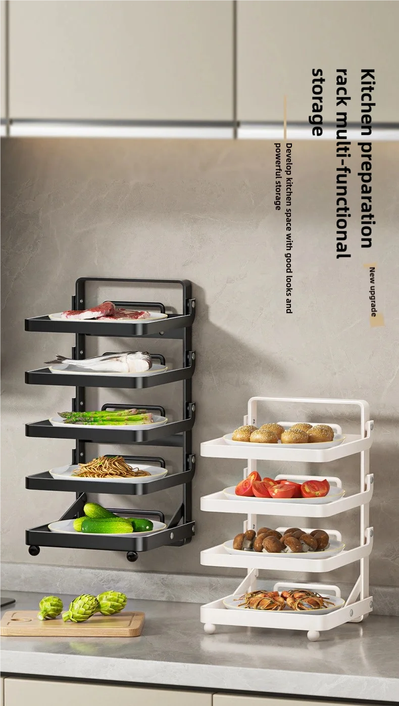 Kitchen Folding Side Dish Rack Cooking Plate Tray Organizer Counter Expandable Microwave Shelf Foldable Food Storage Shelves