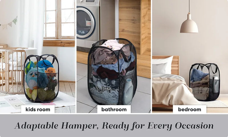 Large Laundry Basket Collapsible Mesh Pop Up Laundry Hamper Side Pocket Breathable Clothes Storage Laundry Storage Organization