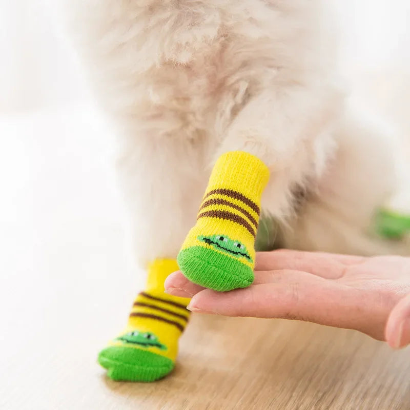4pcs Cute Cat Socks, Anti-Slip Paw Protector, Comfortable Cotton Knit Indoor Shoes for Small Cats, Autumn Winter Pet Footwear