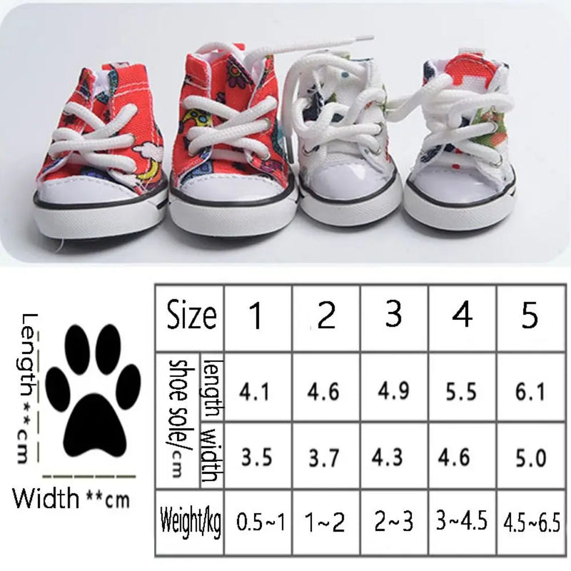 4Pcs Wear-resistant Dog Canvas Shoes Non-slip Breathable Pet Denim Boots Casual Fashion Puppy Sport Sneaker For Small Dogs Cats