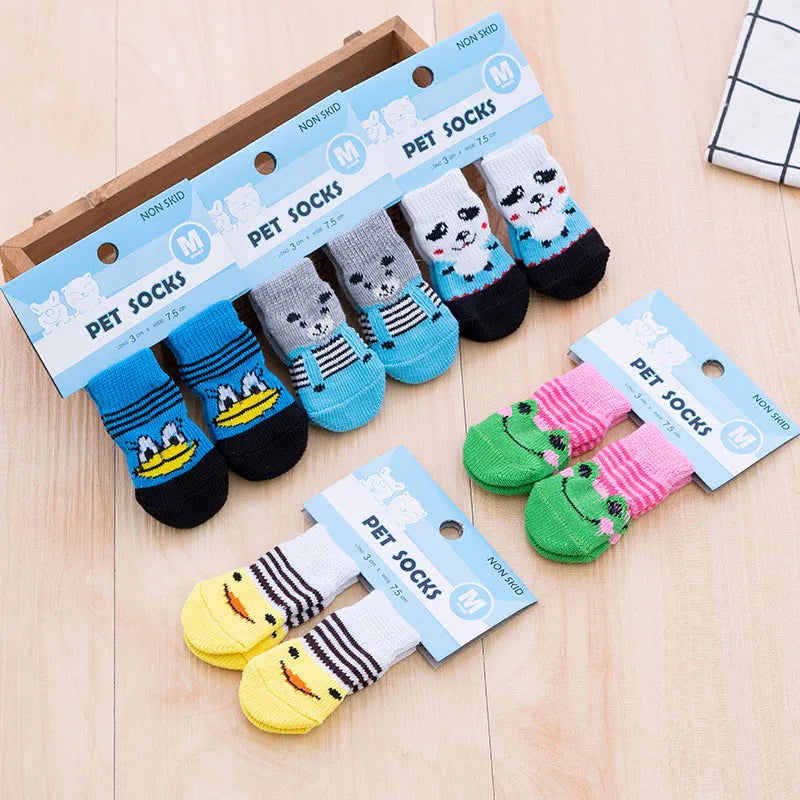 4pcs Cute Cat Socks, Anti-Slip Paw Protector, Comfortable Cotton Knit Indoor Shoes for Small Cats, Autumn Winter Pet Footwear
