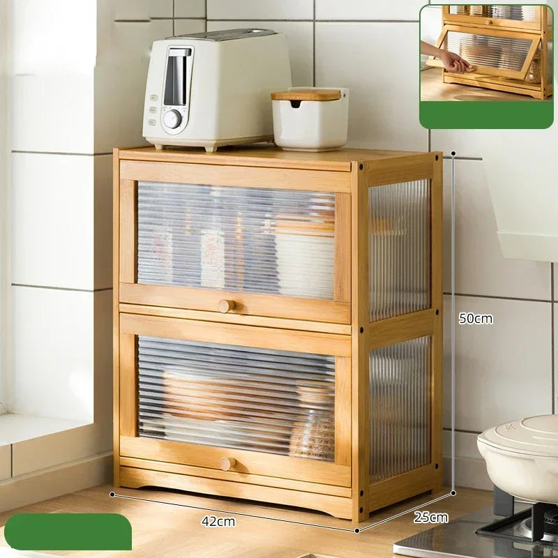 Multipurpose Wood Bathroom Countertop Cabinet Kitchen with 2 Window Doors Storage for Spice Jars Vanity Beauty