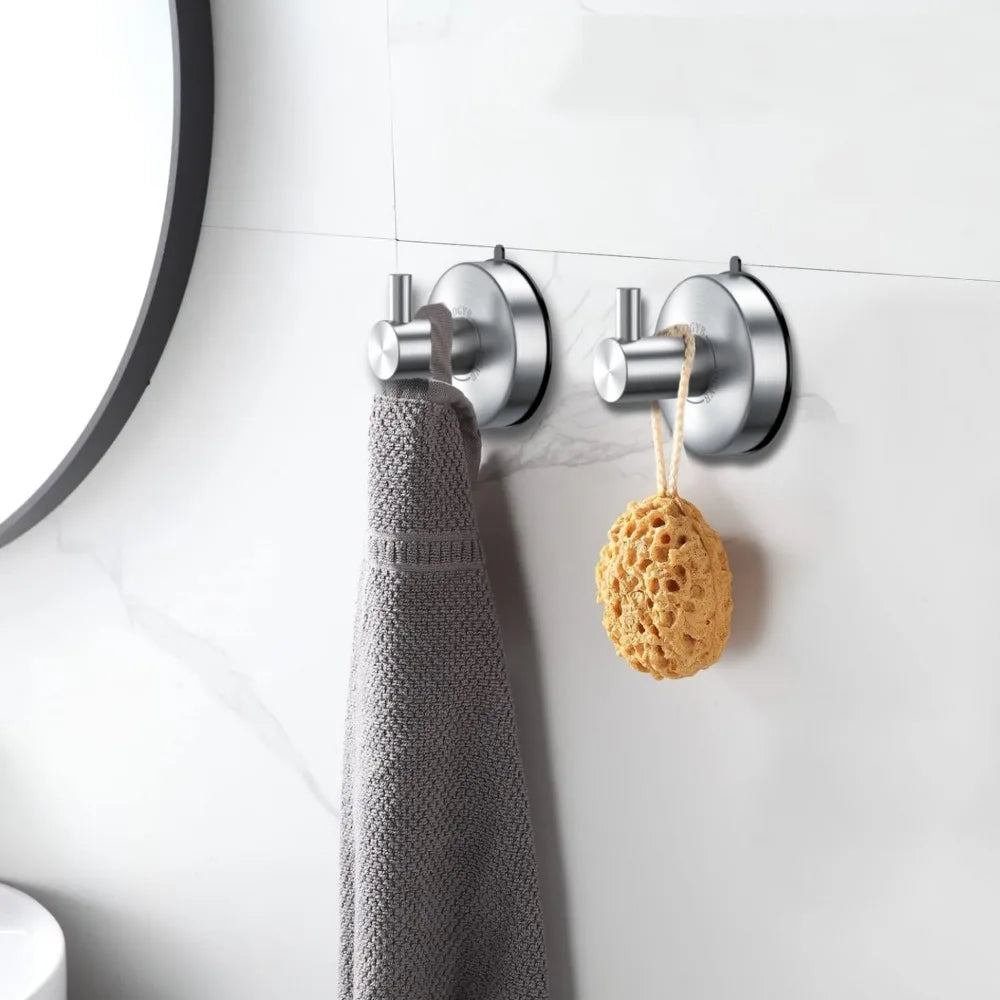 Suction Cup Hooks for Shower Brushed Nickel Towel Hooks Hanger Bathrooms SUS 304 Stainless Steel Hooks Home Storage Holder Hook