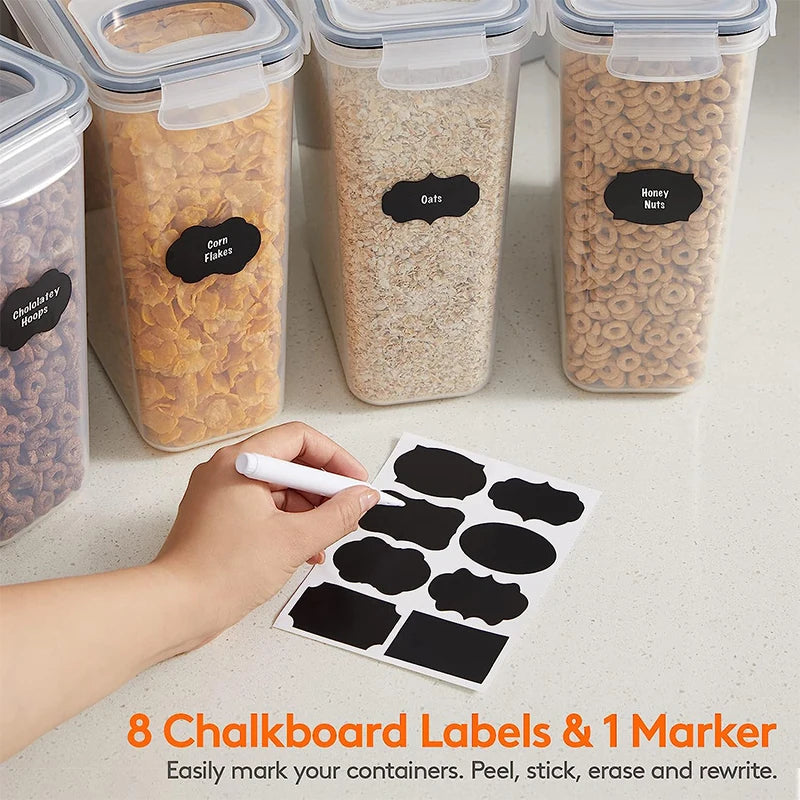 4L Cereal Storage Containers with Lids 1/2/4pcs Airtight Food Moistureproof Tank with Label Stickers Kitchen Organization Box