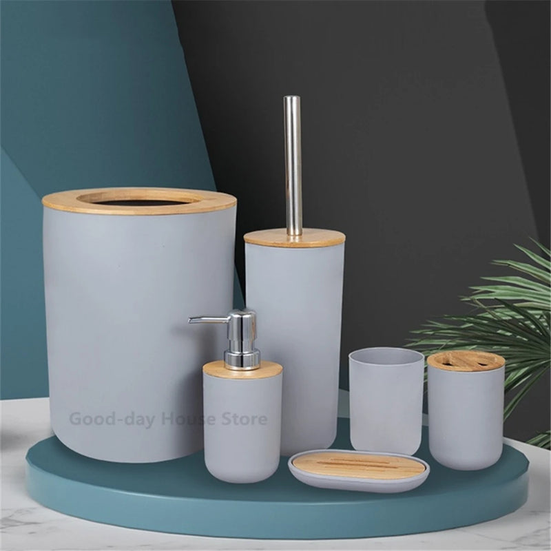 Black Bathroom Accessories Sets Toothbrush Holder Soap Dispenser Toilet Brush Trash Can Toothpaste Dispenser Bathroom Essential