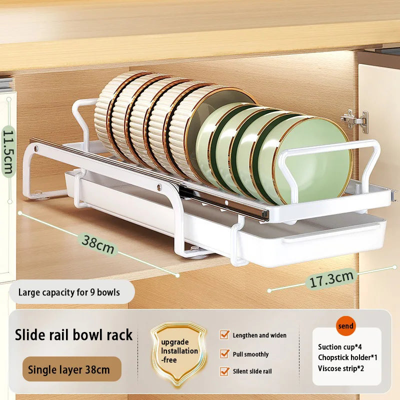 Kitchen Pull-out Dish Bowl Drainer Storage Rack Countertop Sink Cabinet Tableware Built-in Organizer Holder Cupboard Plates Rack