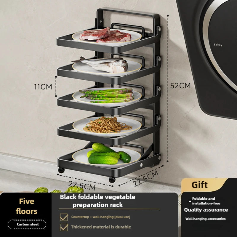 Kitchen Folding Side Dish Rack Cooking Plate Tray Organizer Counter Expandable Microwave Shelf Foldable Food Storage Shelves