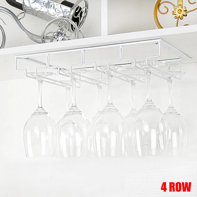 Wine Glass Holder Bartender Stemware Hanging Rack Under Cabinet Champagne Glass Storage Rack Kitchen Multi-purpose Organizer