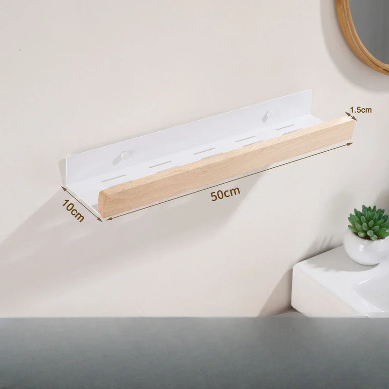 Bathroom Storage Shelves，Wooden bathroom Rack Wall-Mounted Punch-Free, Seasoning Board shower Storage Rack，bath shelf organizer