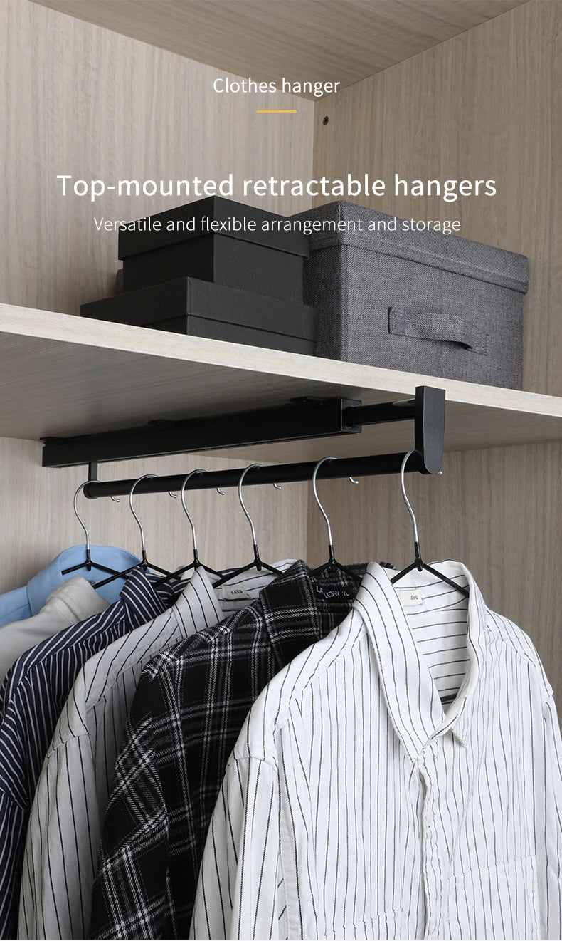 Closet shallow closet retractable hangers Cabinet hanging rod vertical pull-out top mounted trouser rack free of holes