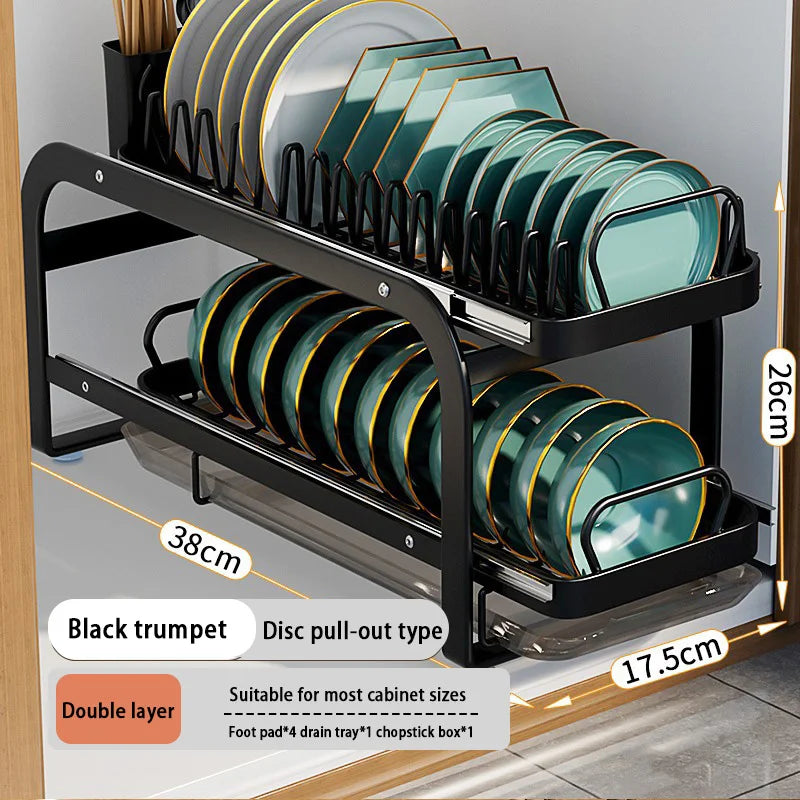 Kitchen Pull-out Dish Bowl Drainer Storage Rack Countertop Sink Cabinet Tableware Built-in Organizer Holder Cupboard Plates Rack