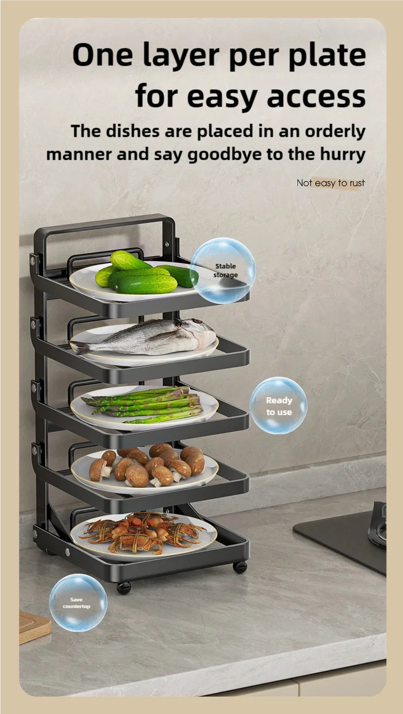 Kitchen Folding Side Dish Rack Cooking Plate Tray Organizer Counter Expandable Microwave Shelf Foldable Food Storage Shelves