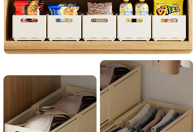 Expandable Box Clothes Beverage Drinks Snack Basket Pantry Kitchen Organizers Adjustable Fold Tray Closet Wardrobe Storage Case