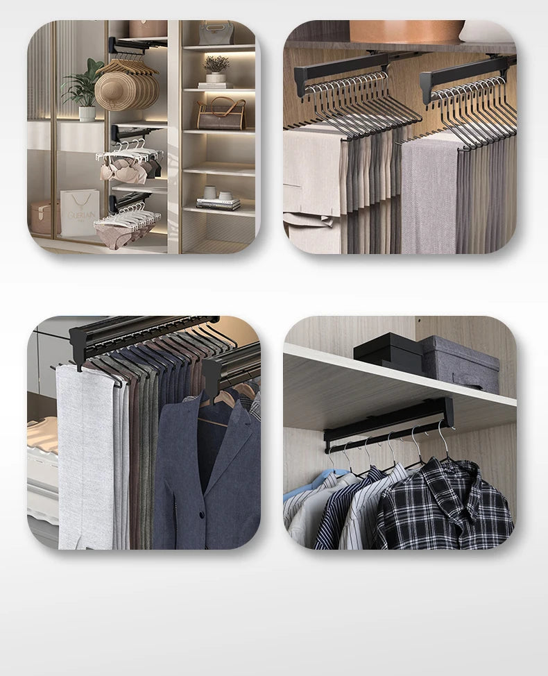 Closet shallow closet retractable hangers Cabinet hanging rod vertical pull-out top mounted trouser rack free of holes