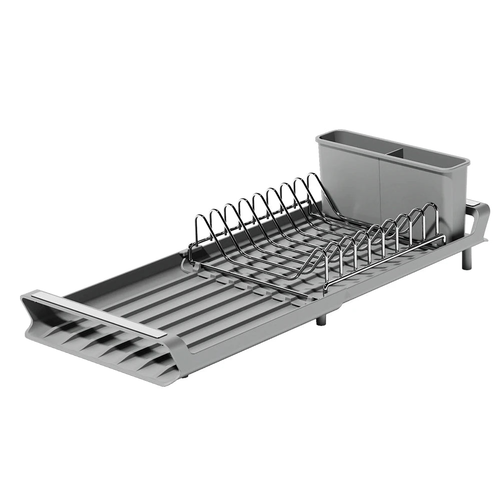 Dish Drying Rack Extendable Dish Rack for Kitchen Countertop with Draining Tray Rustfree Rack for 8 Plates with 2 Utensil Holder