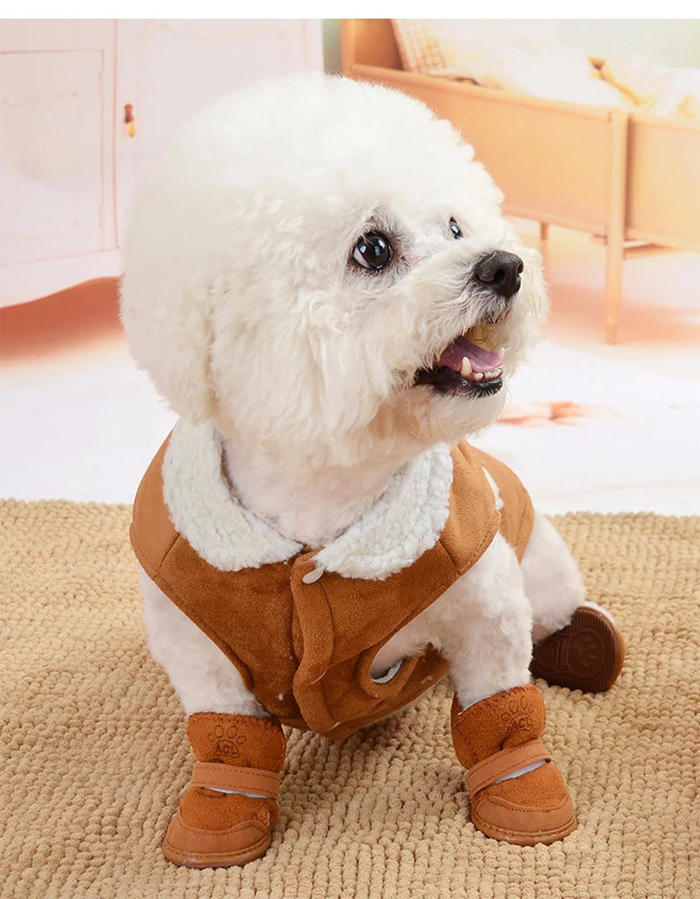 4Pcs/set Warm Pet Dog Shoes for Small Medium Dogs Cute Dog Boots Outdoor Non-Slip Puppy Sneakers Anti-Slip Dog Foot Protector