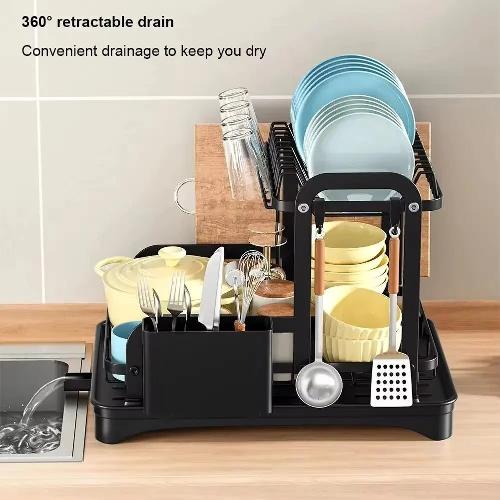 2025 NEW 2-layer countertop tableware storage rack drain plate bowl dish drain rack kitchen dish drain rack with drain rack