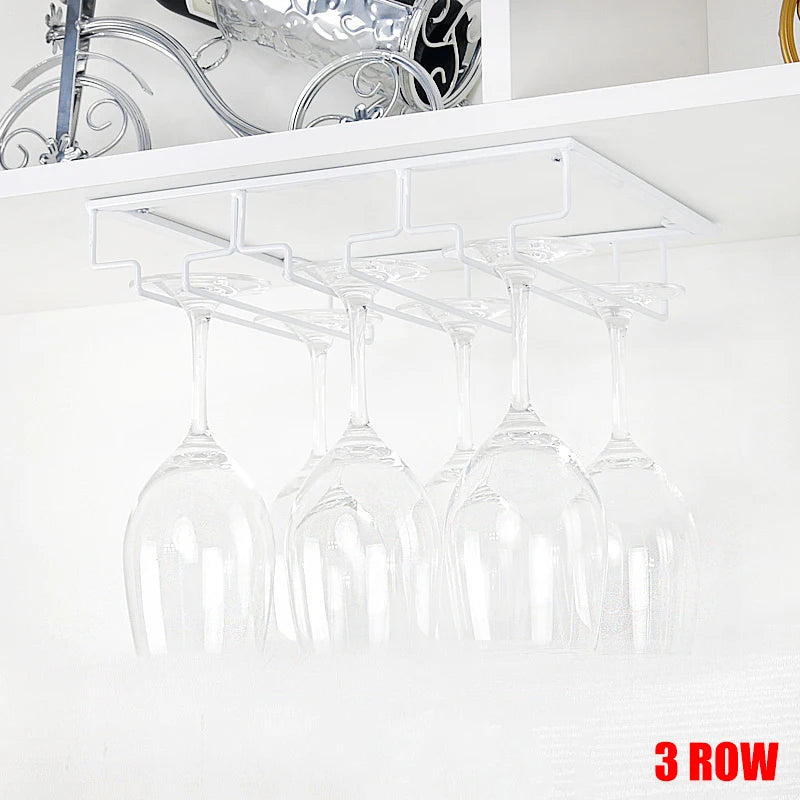 Wine Glass Holder Bartender Stemware Hanging Rack Under Cabinet Champagne Glass Storage Rack Kitchen Multi-purpose Organizer
