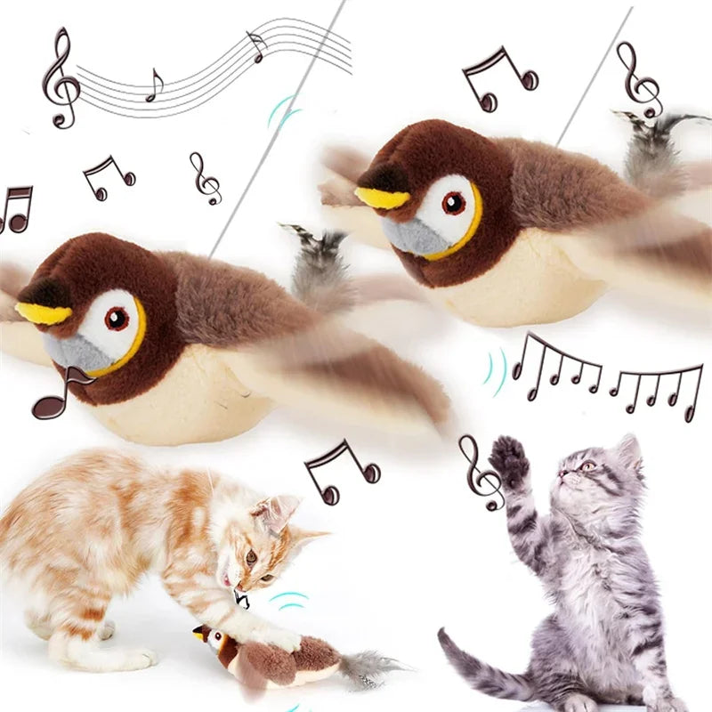 Hot Cat Interactive Toys Catnip Electric Pat Bird (with Catnip) Dog Cats Touch-Activated Squeaky Plush Toy Pet USB Rechargeable