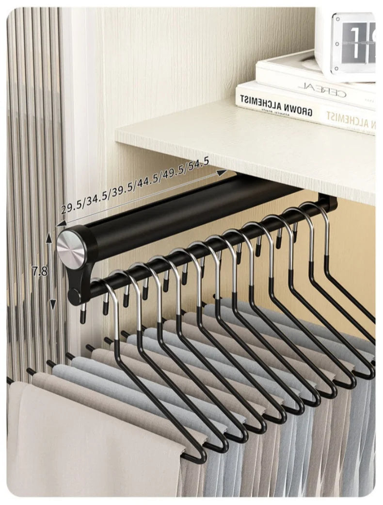 Armoire Dress Rack Trousers Hanger Wardrobe Slide Rail Clothing Holder Cupboard Clothes Storage Racks Push Pull Pants Shelves