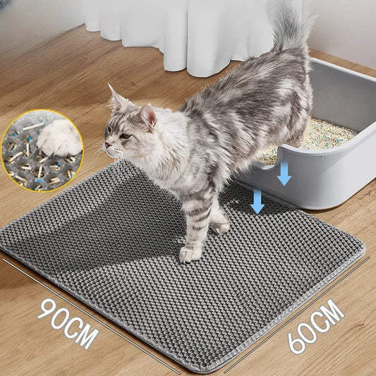Large Waterproof Cat Litter Mat Double Layer Non-Slip Washable Pet Litter Box Mat Durable Sand Trapper Easy Clean