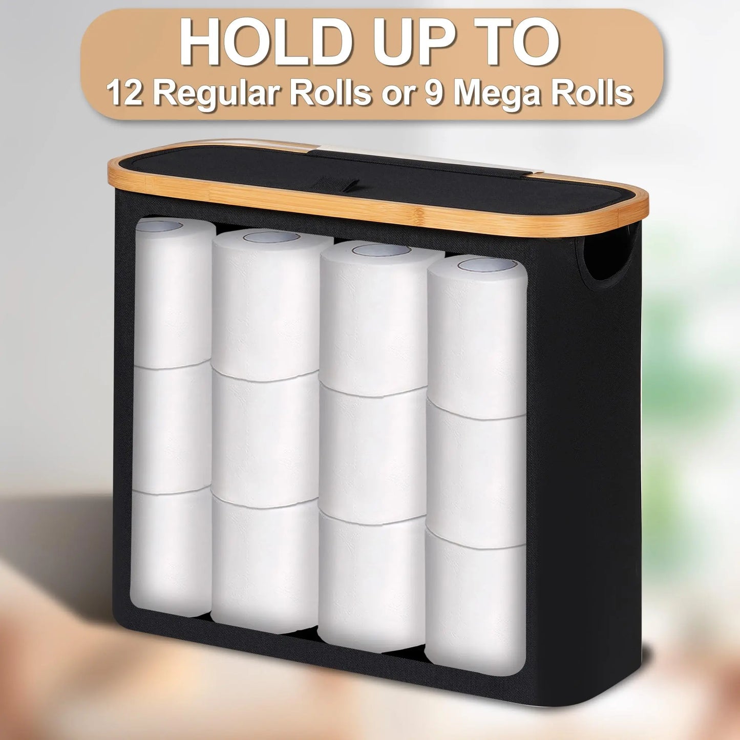 Foldable Toilet Paper Storage Basket with Lid Handle Waterproof Toilet Paper Holder Stand Bathroom Organizer Cabinet Container