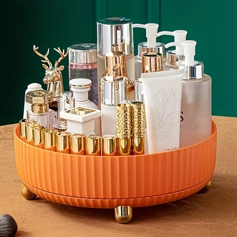 1pc 360 Degree Rotating Cosmetic Storage Box, Large Capacity Makeup Organizer, Plastic Round Skin Care Products Display Case