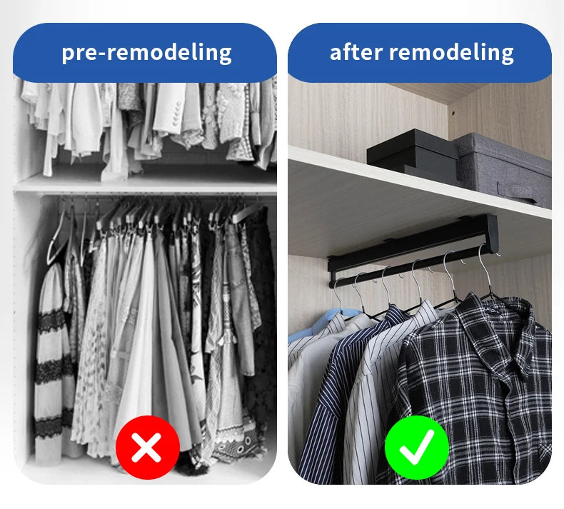 Closet shallow closet retractable hangers Cabinet hanging rod vertical pull-out top mounted trouser rack free of holes